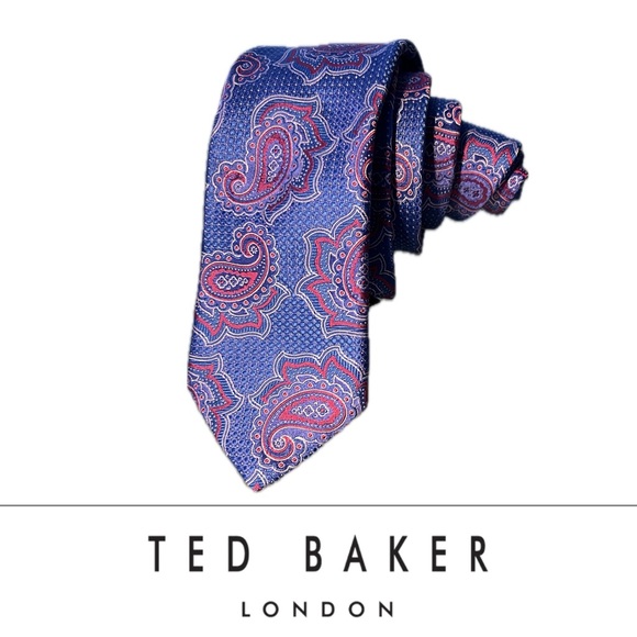 🆕👔NEW Blue & Magenta PAISLEY 100% Italian Silk Tie | TED BAKER LONDON - Picture 15 of 15